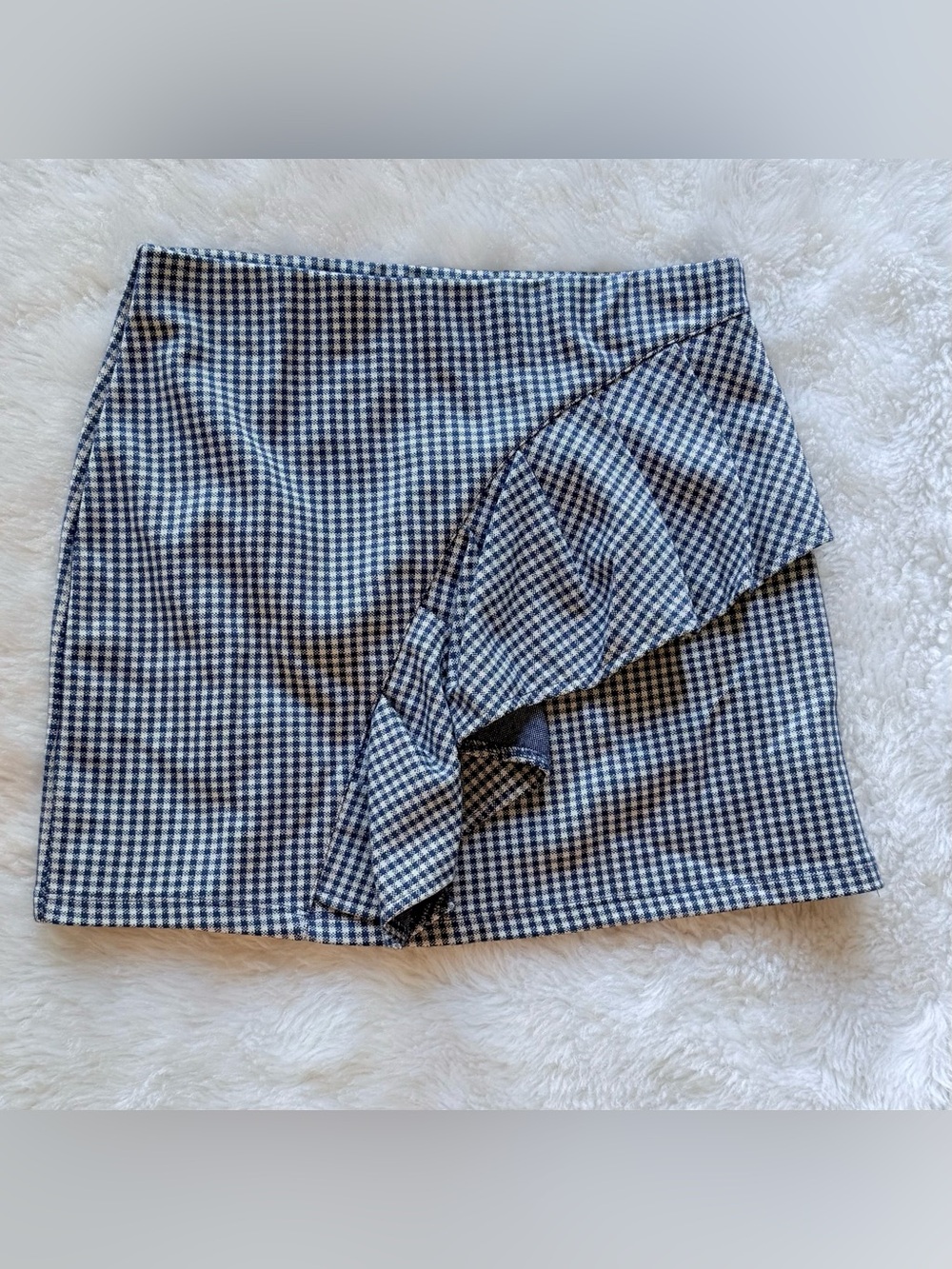 Topshop navy blue gingham ruffle mini skirt - Picture 3 of 6